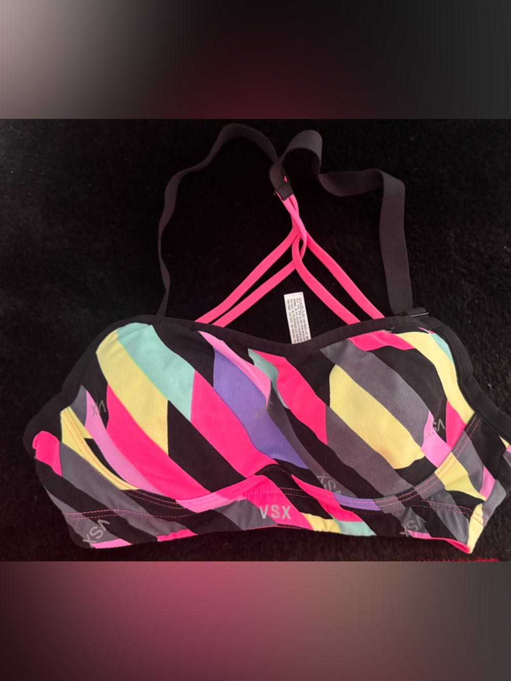 Victoria's Secret Neon Pink and Black Sports Bra
